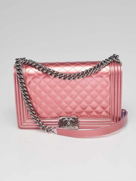 CHANEL Handbags - Chanel Pink Quilted Patent Leather New Medium Boy Bag